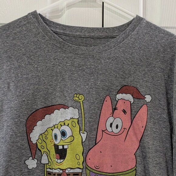 Nickelodeon Men's Gray SpongeBob & Patrick Christmas T-Shirt, Size Large - Picture 4 of 12